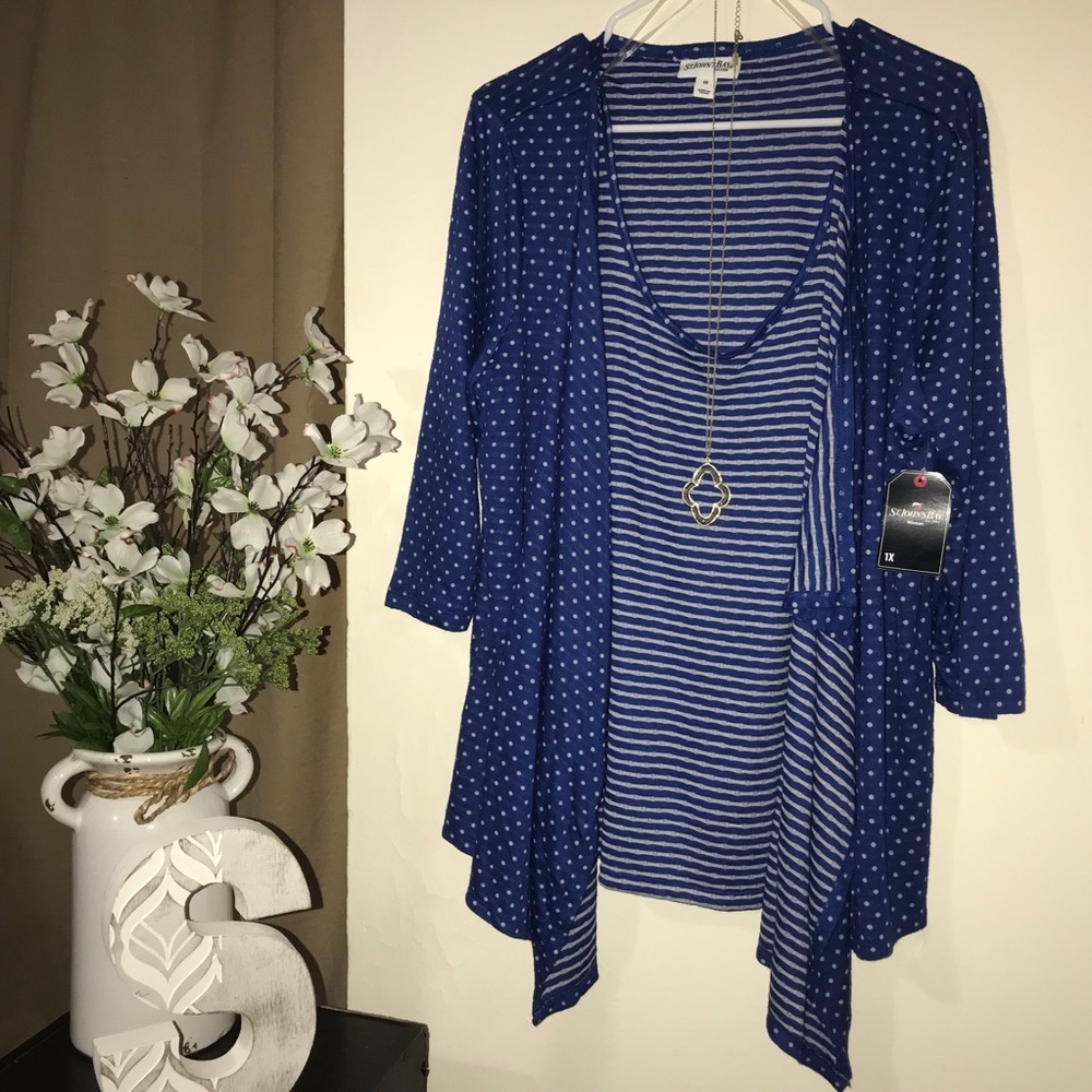 NWT Blue Tank/Cardigan All in One